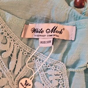 White Mark Light Blue Lace Plus Size Top